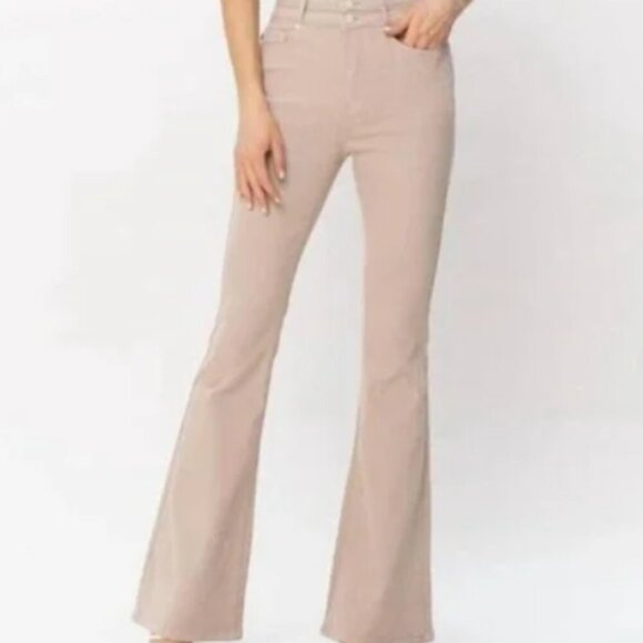 Judy Blue Double Button Tan Khaki Jeans Pants Flare Legged JB88623 Women's 15/32 - Picture 1 of 9